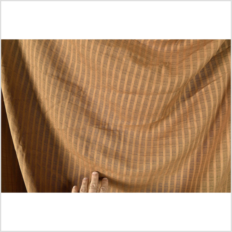 Warm rust brown woven cotton fabric, window pane pattern, light weight, semi sheer, fabric sold by the yard PHA379