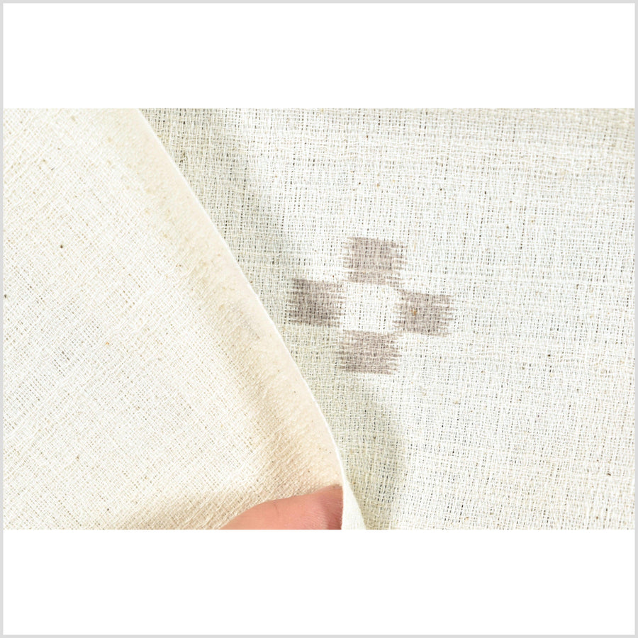 Textured woven neutral beige cotton, chalky gray brown check cross pattern, unbleached, washed, soft and airy, by the yard PHA381
