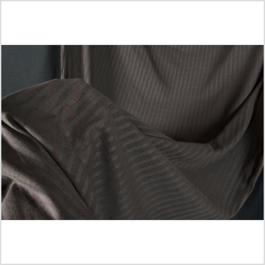 Dark, smokey, midnight brown woven cotton fabric, window pane pattern, light weight, semi sheer, Thai cloth by the yard PHA388
