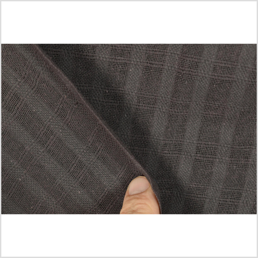 Dark, smokey, midnight brown woven cotton fabric, window pane pattern, light weight, semi sheer, Thai cloth by the yard PHA388