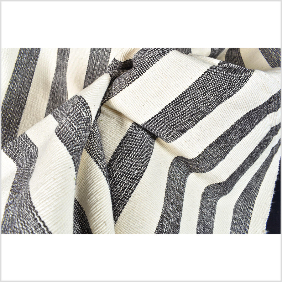 Super thick natural ivory color, black stripe, 100% pure cotton hand-woven fabric, extreme texture, heavy-weight, per yard PHA395
