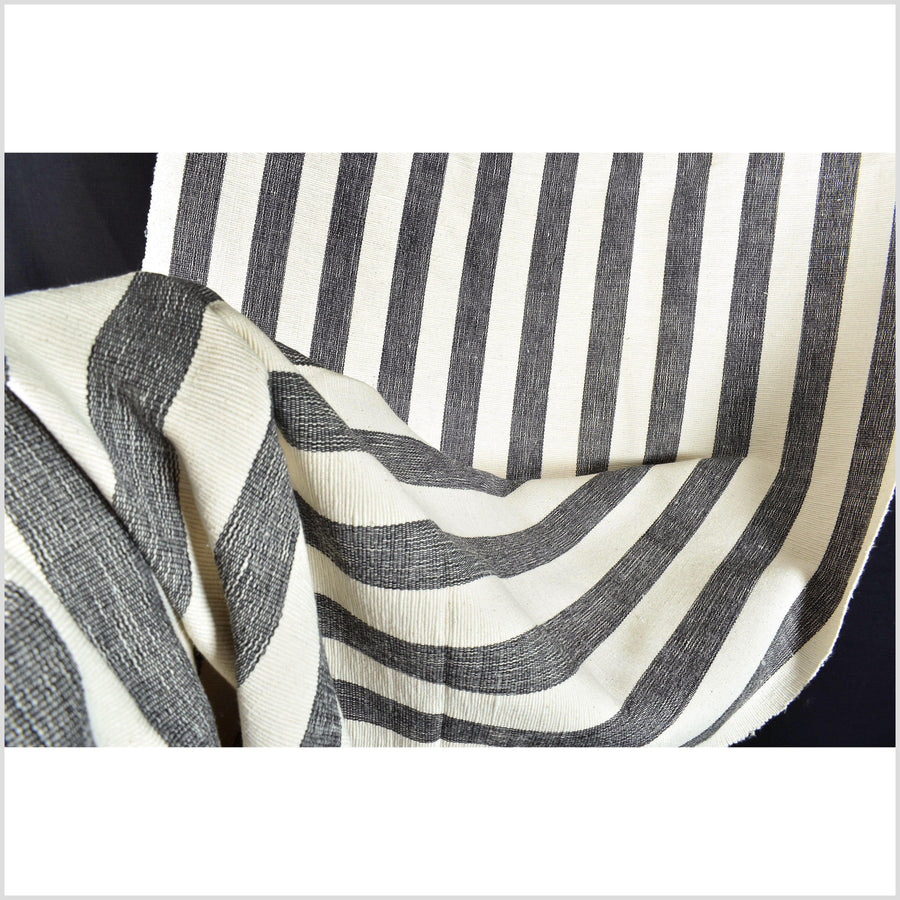 Super thick natural ivory color, black stripe, 100% pure cotton hand-woven fabric, extreme texture, heavy-weight, per 10 yards PHA395-10