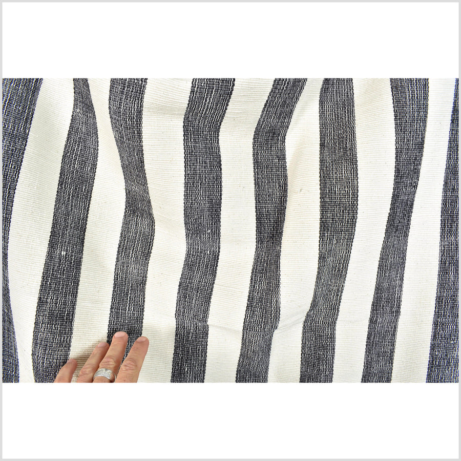 Super thick natural ivory color, black stripe, 100% pure cotton hand-woven fabric, extreme texture, heavy-weight, per yard PHA395