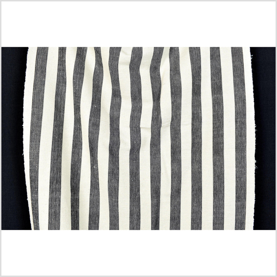 Super thick natural ivory color, black stripe, 100% pure cotton hand-woven fabric, extreme texture, heavy-weight, per 10 yards PHA395-10