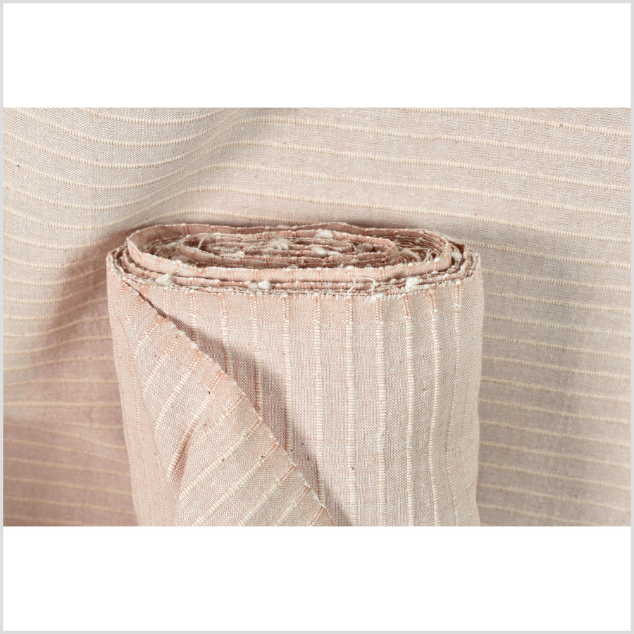 Blush nude ribbed handwoven textured cotton fabric, medium-weight, raised texture, natural Thai woven craft supply, 10 yard length PHA397-10