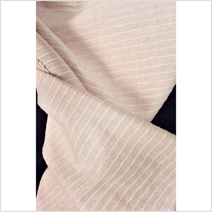 Blush nude ribbed handwoven textured cotton fabric, medium-weight, raised texture, natural Thai woven craft supply by the yard PHA397