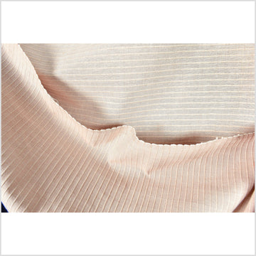 Blush nude ribbed handwoven textured cotton fabric, medium-weight, raised texture, natural Thai woven craft supply, 10 yard length PHA397-10