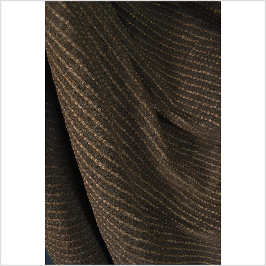 Rich, vibrant chocolate honey brown, handwoven super-texture, 100% cotton fabric, embroidered, raised striping, Thailand craft, sold per yard PHA403-10