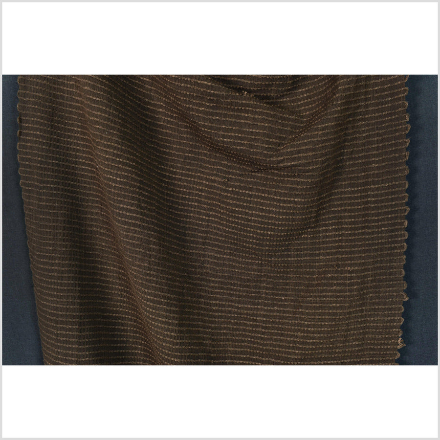 Rich, vibrant chocolate honey brown, handwoven super-texture, 100% cotton fabric, embroidered, raised striping, Thailand craft, sold per yard PHA403-10