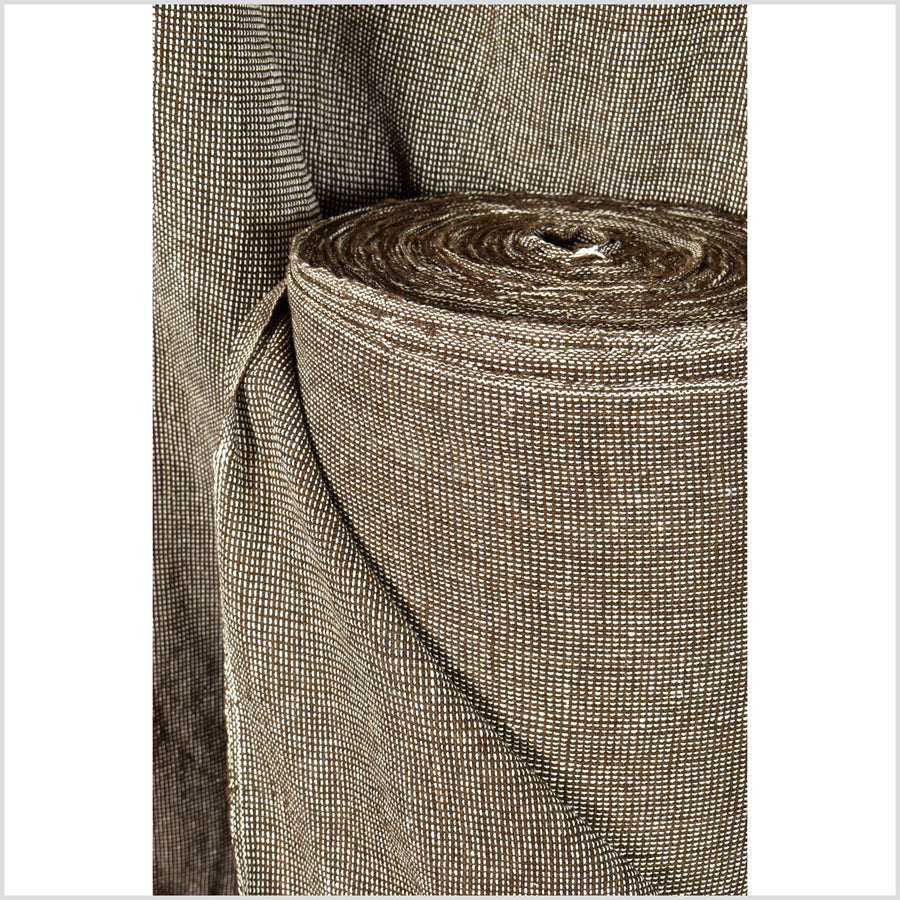Rugged brown and white handwoven fat weave, 100% cotton neutral earth tone fabric, dashed line, natural color Thai craft, by the yard PHA404-10
