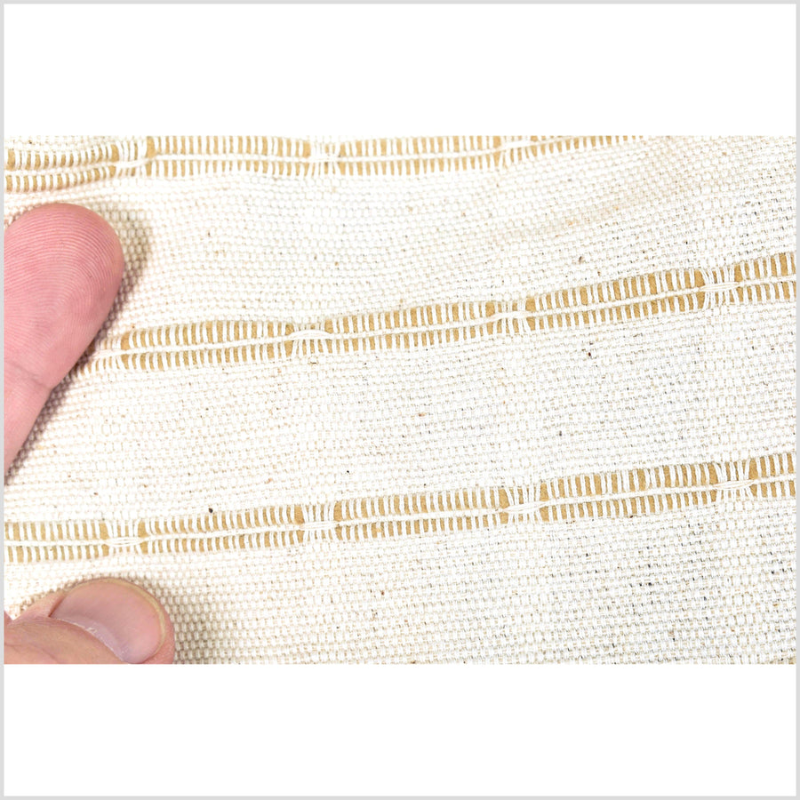 Rustic beige, off-white & warm mocha, neutral minimalist cotton fabric, geometric stripe pattern, unbleached Thai canvas, fabric by the yard, PHA405-10