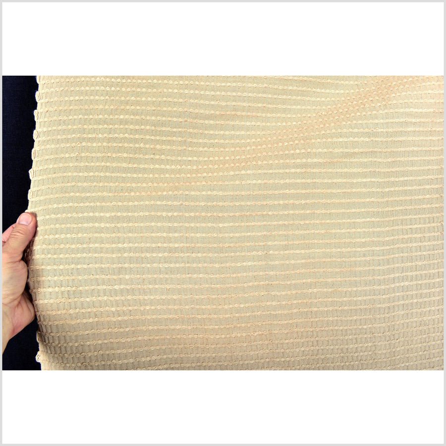 Pale golden ocher, handwoven super-texture, 100% cotton fabric, embroidered, raised striping, Thailand craft, sold per yard PHA406-10