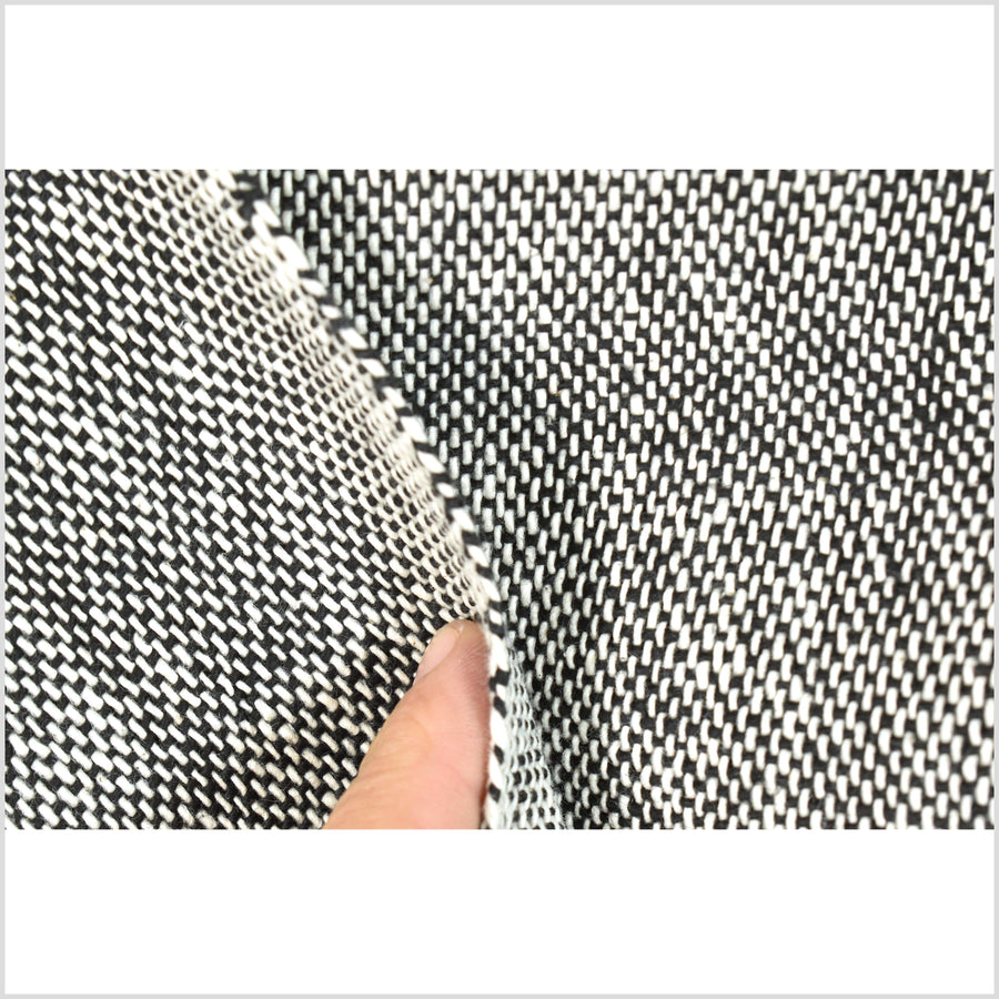 Rugged black & white melange, handwoven fat weave, 100% cotton neutral pebbled earth tone fabric, Thai woven craft sold by the yard PHA348-10