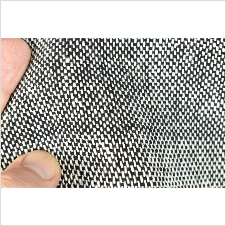 Rugged black & white melange, handwoven fat weave, 100% cotton neutral pebbled earth tone fabric, Thai woven craft sold by the yard PHA348-10