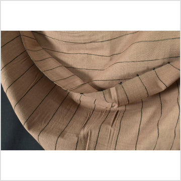 Pale copper color fabric, handwoven cotton with woven black-striping, light/medium-weight, fabric by the yard PHA411