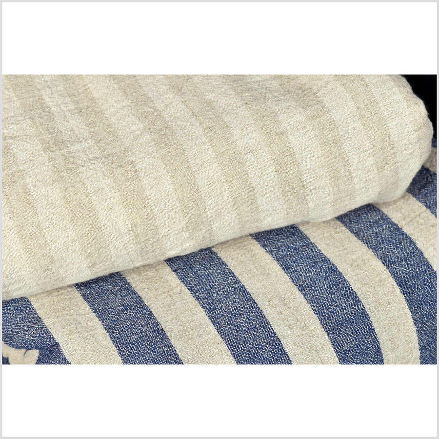 Striped neutral cotton and linen crepe fabric, horizontal cream & beige banding, 10 yards, PHA22-10