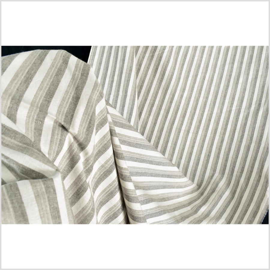 Gorgeous pale, dusky, warm gray, striped handwoven cotton fabric, medium weight organic dye, Thailand craft supply, sold by the yard PHA416