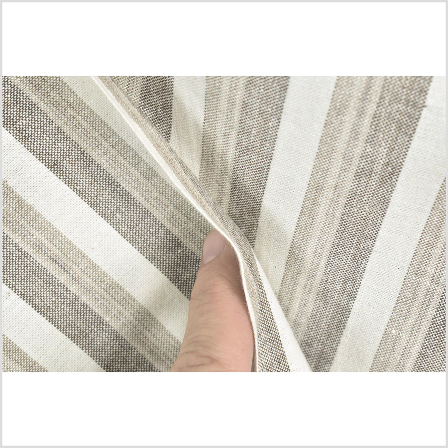 Gorgeous pale, dusky, warm gray, striped handwoven cotton fabric, medium weight organic dye, Thailand craft supply, sold by the yard PHA416