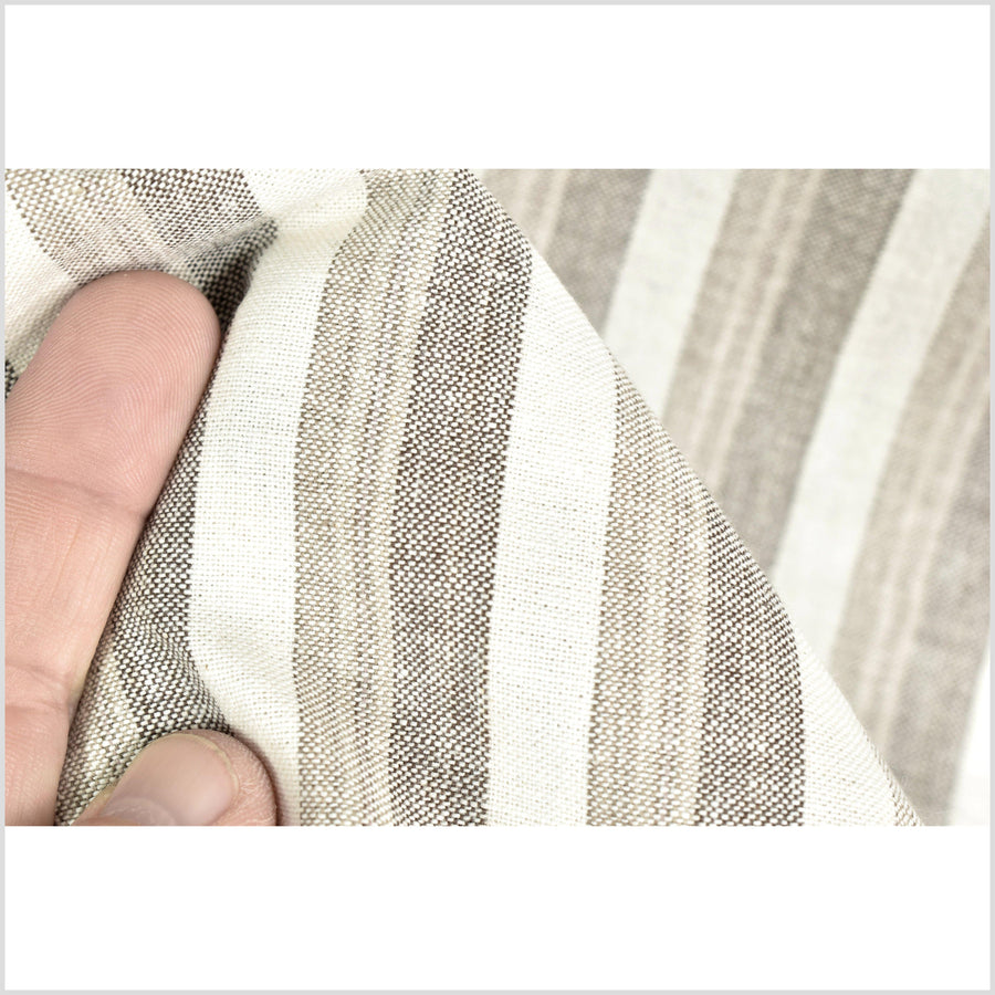 Gorgeous pale, dusky, warm gray, striped handwoven cotton fabric, medium weight organic dye, Thailand craft supply, sold by the yard PHA416