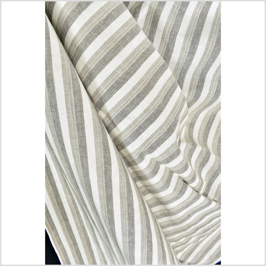 Gorgeous pale, dusky, warm gray, striped handwoven cotton fabric, medium weight organic dye, Thailand craft supply, sold by the yard PHA416