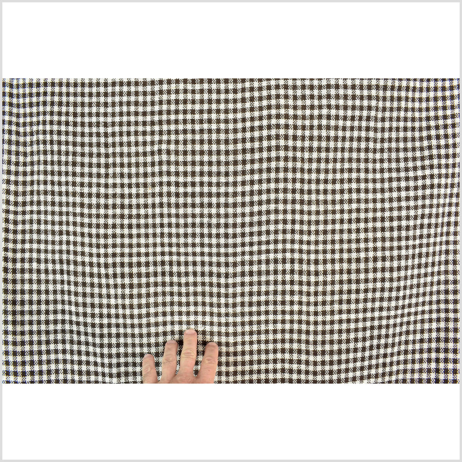Rich, earthen brown & cream, handwoven thick yarn weave, 100% cotton, natural dye, medium-weight, gingham plaid Thailand craft, per yard PHA421