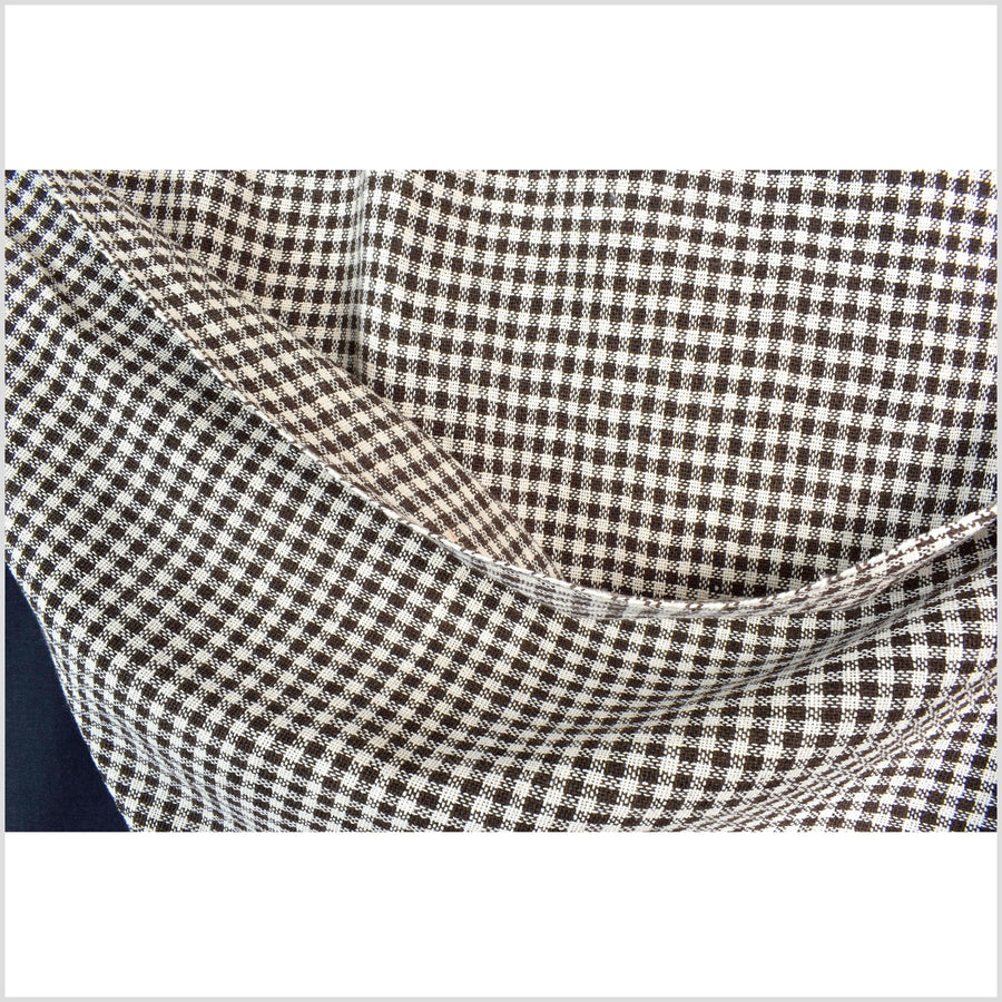 Rich, earthen brown & cream, handwoven thick yarn weave, 100% cotton, natural dye, medium-weight, gingham plaid Thailand craft, per yard PHA421