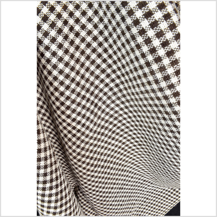 Rich, earthen brown & cream, handwoven thick yarn weave, 100% cotton, natural dye, medium-weight, gingham plaid Thailand craft, per yard PHA421
