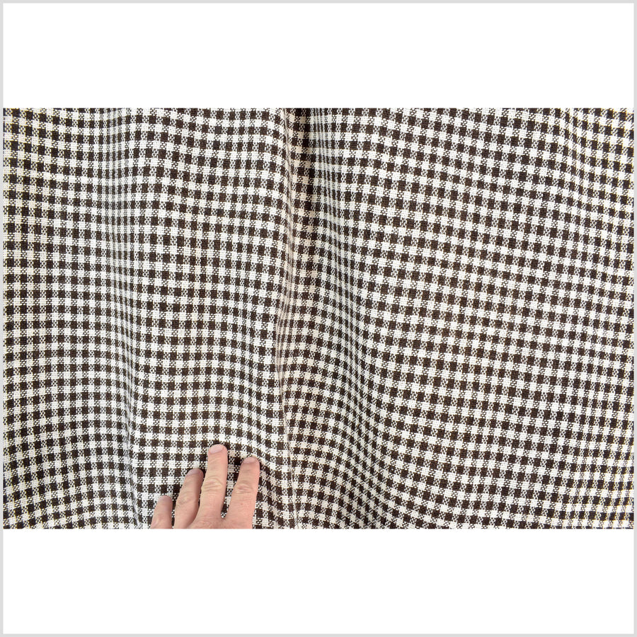 Rich, earthen brown & cream, handwoven thick yarn weave, 100% cotton, natural dye, medium-weight, gingham plaid Thailand craft, per yard PHA421