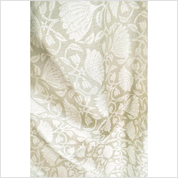 Gorgeous pale gray-celery floral print cotton fabric, medium weight textured cloth, Thailand craft supply, sold by 10 yards PHA423-10