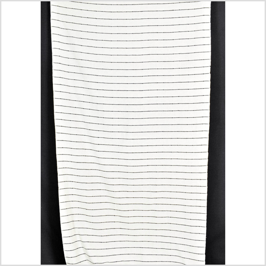 Striking contrast, warm white, handwoven cotton fabric with woven black dot and dash striping, light/medium-weight, fabric by 10 yards PHA426-10