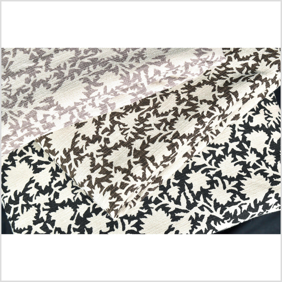 Stylized flower organic print, unbleached natural textured cotton, brown/white, 46