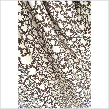 Stylized flower organic print, unbleached natural textured cotton, brown/white, 46