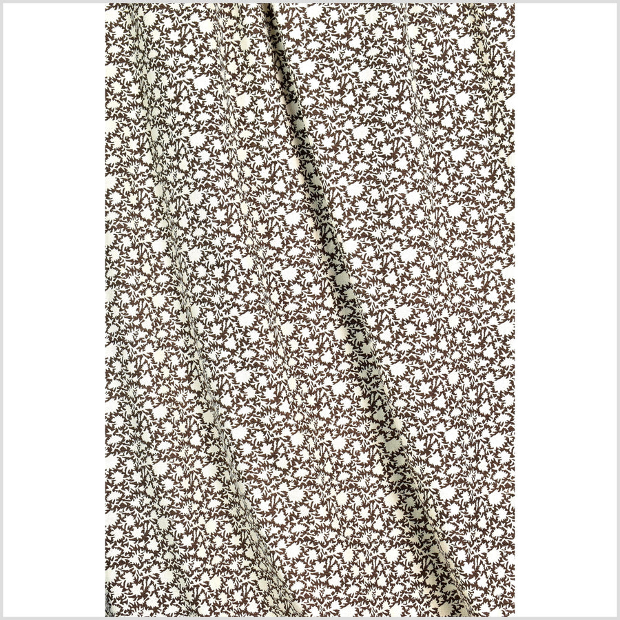 Stylized flower organic print, unbleached natural textured cotton, brown/white, 46