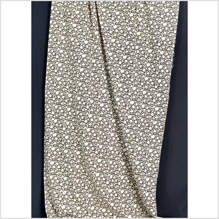 Stylized flower organic print, unbleached natural textured cotton, brown/white, 46