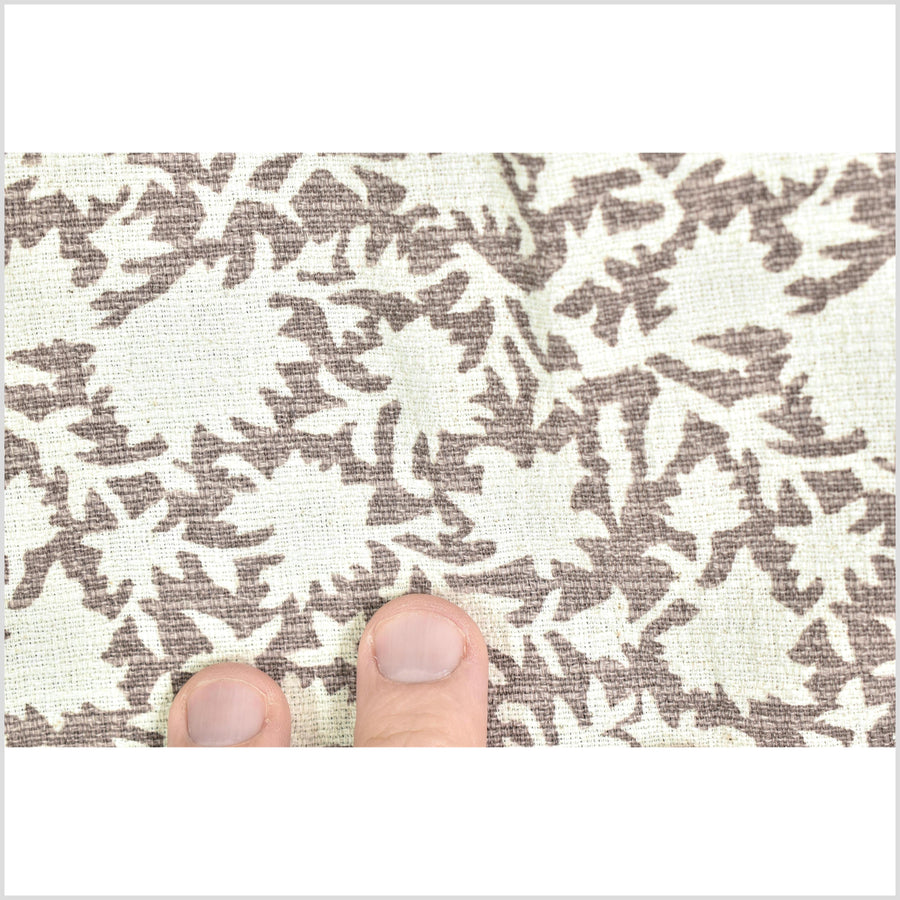 Stylized flower organic print, unbleached natural textured cotton, taupe/white, 46