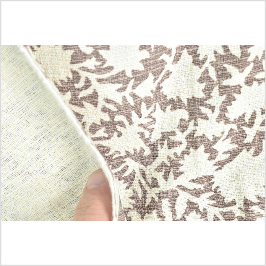 Stylized flower organic print, unbleached natural textured cotton, taupe/white, 46
