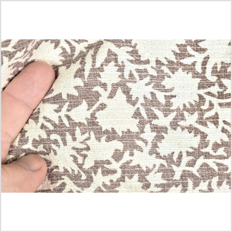 Stylized flower organic print, unbleached natural textured cotton, taupe/white, 46