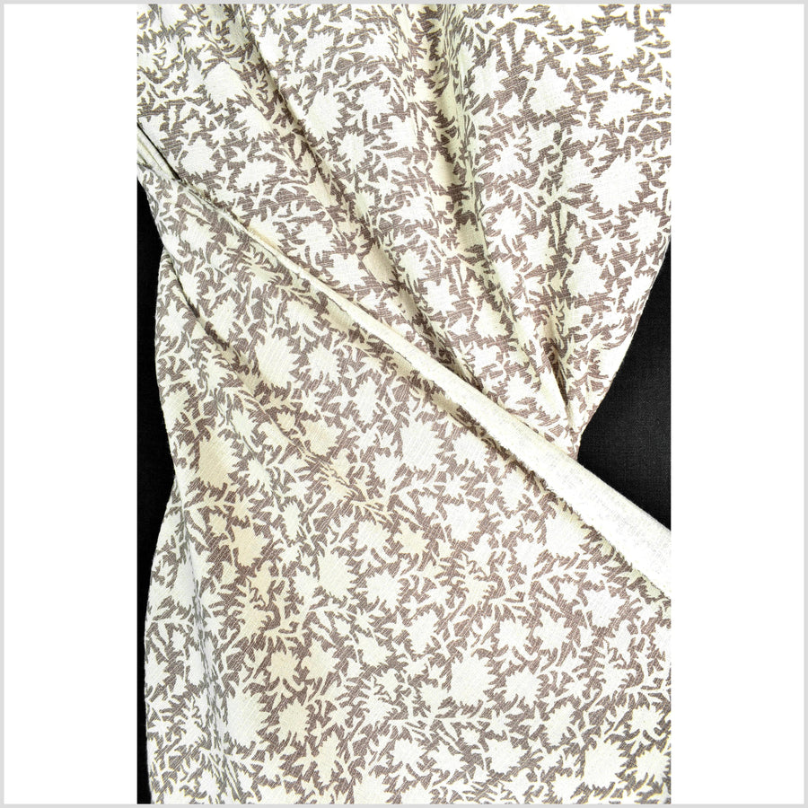 Stylized flower organic print, unbleached natural textured cotton, taupe/white, 46