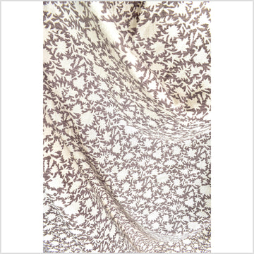 Stylized flower organic print, unbleached natural textured cotton, taupe/white, 46