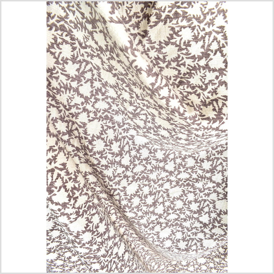 Stylized flower organic print, unbleached natural textured cotton, taupe/white, 46
