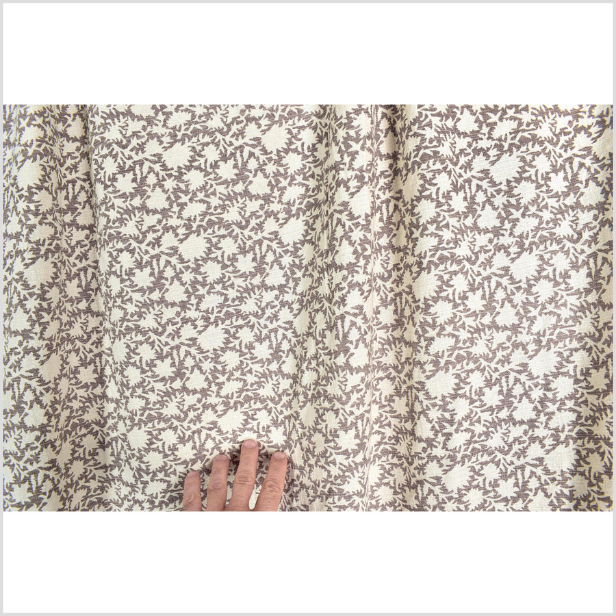 Stylized flower organic print, unbleached natural textured cotton, taupe/white, 46