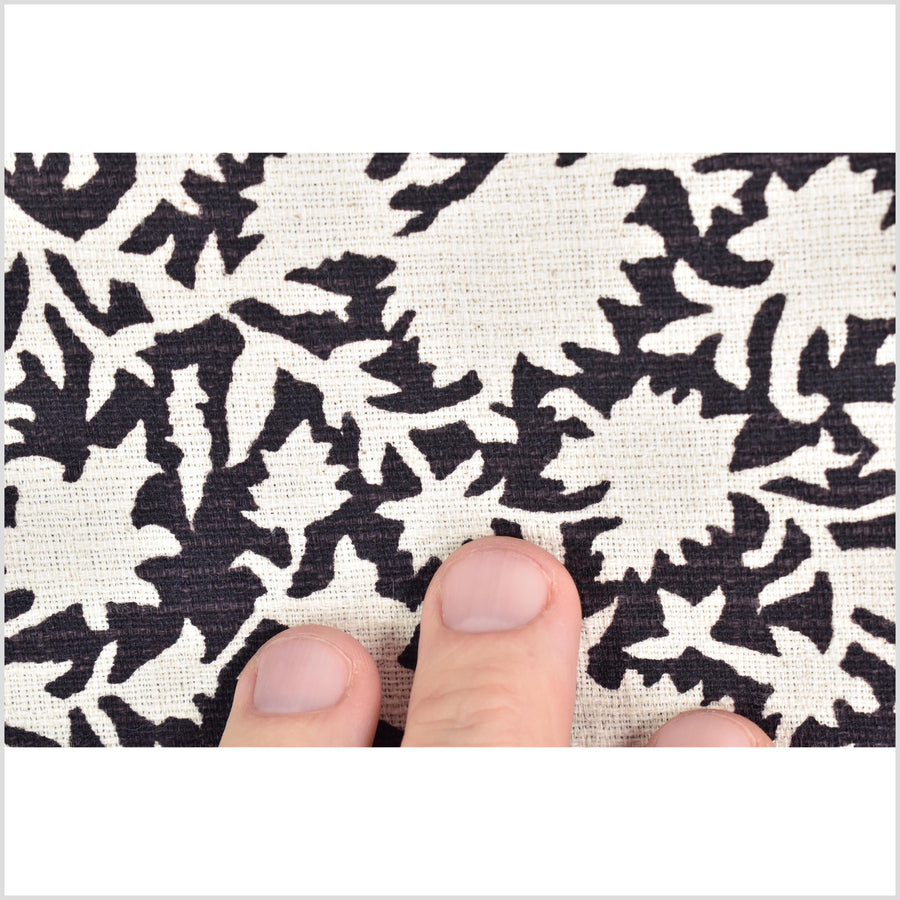 Stylized flower organic print, unbleached natural textured cotton, charcoal/white, 46