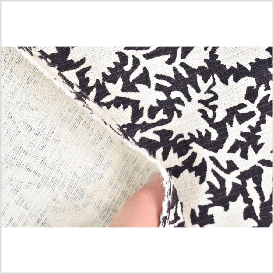 Stylized flower organic print, unbleached natural textured cotton, charcoal/white, 46