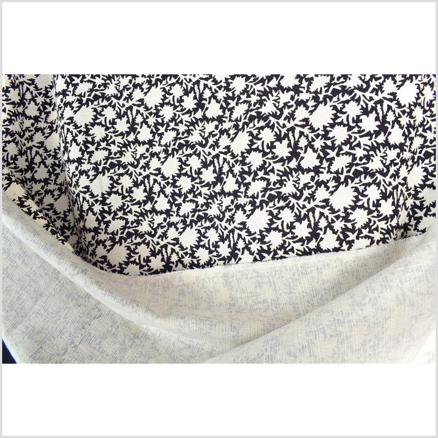 Stylized flower organic print, unbleached natural textured cotton, charcoal/white, 46