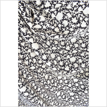 Stylized flower organic print, unbleached natural textured cotton, charcoal/white, 46
