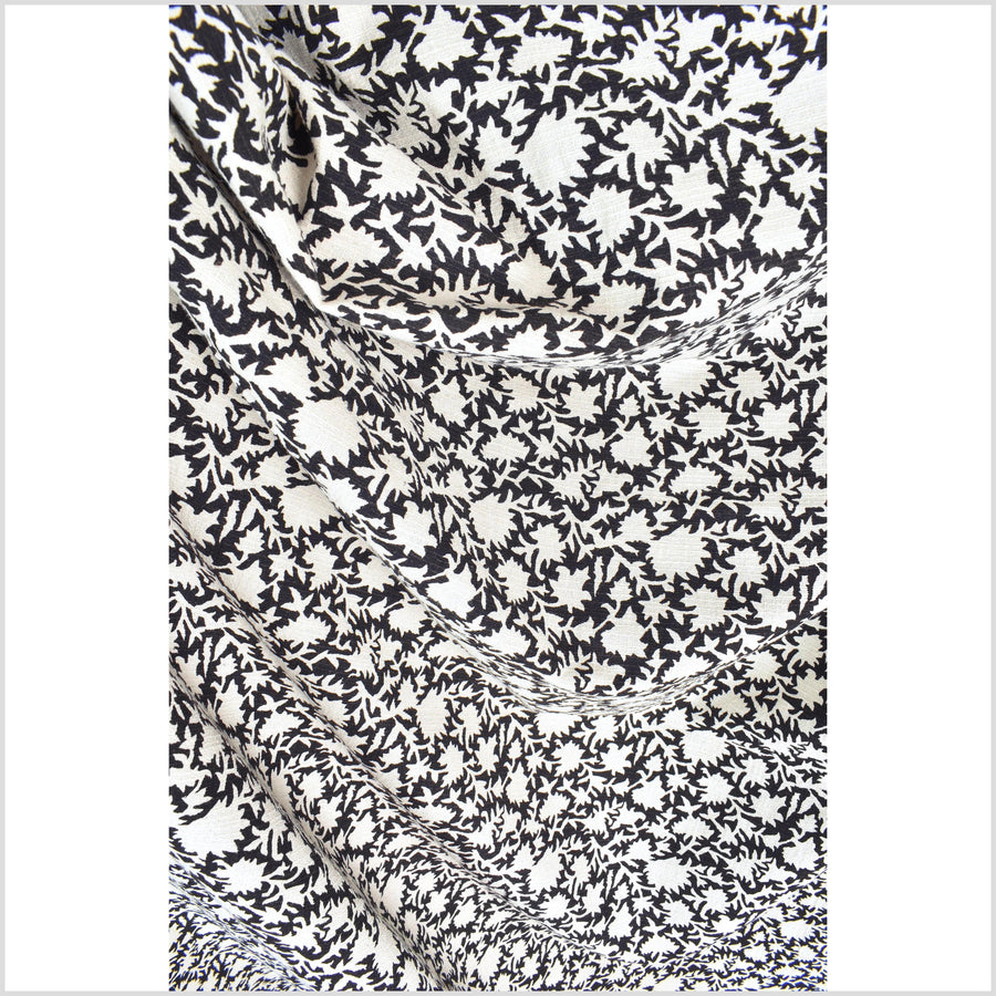 Stylized flower organic print, unbleached natural textured cotton, charcoal/white, 46