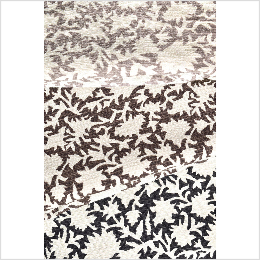 Stylized flower organic print, unbleached natural textured cotton, charcoal/white, 46