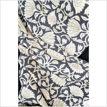 Dusty marine blue floral print cotton fabric, medium weight textured cloth, Thailand craft supply, sold by 10 yards PHA432-10