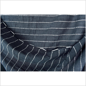 Deep dark gray-blue indigo color fabric, handwoven cotton with woven off-white striping, light/medium-weight, fabric by 10 yards PHA433-10