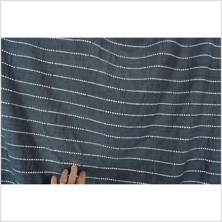 Deep dark gray-blue indigo color fabric, handwoven cotton with woven off-white striping, light/medium-weight, fabric by 10 yards PHA433-10